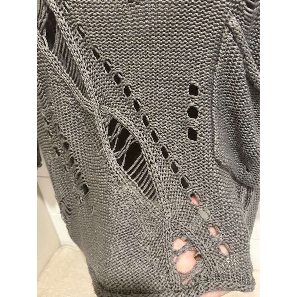 Lola Gray Distressed Chunky Knit V-Neck Sweater Womens S 3/4 Sleeve Artsy Langan - Picture 4 of 8